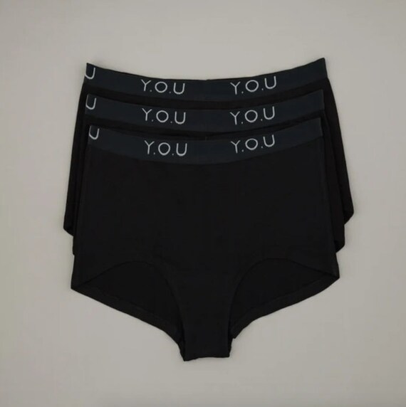 Womens Briefs Organic Cotton Knickers Comfortable Knickers Black Boy Shorts  With Y.O.U Elastic Pack of 3 