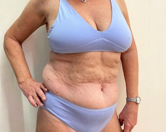 Sustainable Organic Cotton Underwear Set - Light Blue Bralette and Mid-rise Bikini Knickers