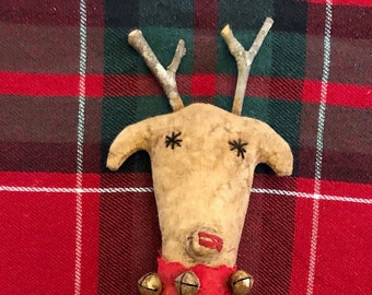 Santa’s Reindeer Primitive Hanger Folk Art Rustic Christmas Decoration Hand Made Hand Painted