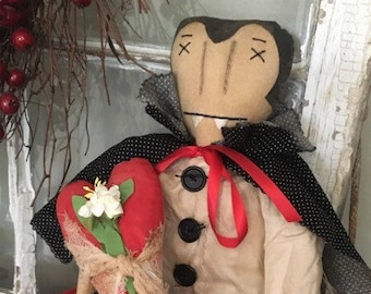 Dracula Primitive Folk Art Rustic Valentine Decoration Hand Made Hand Painted