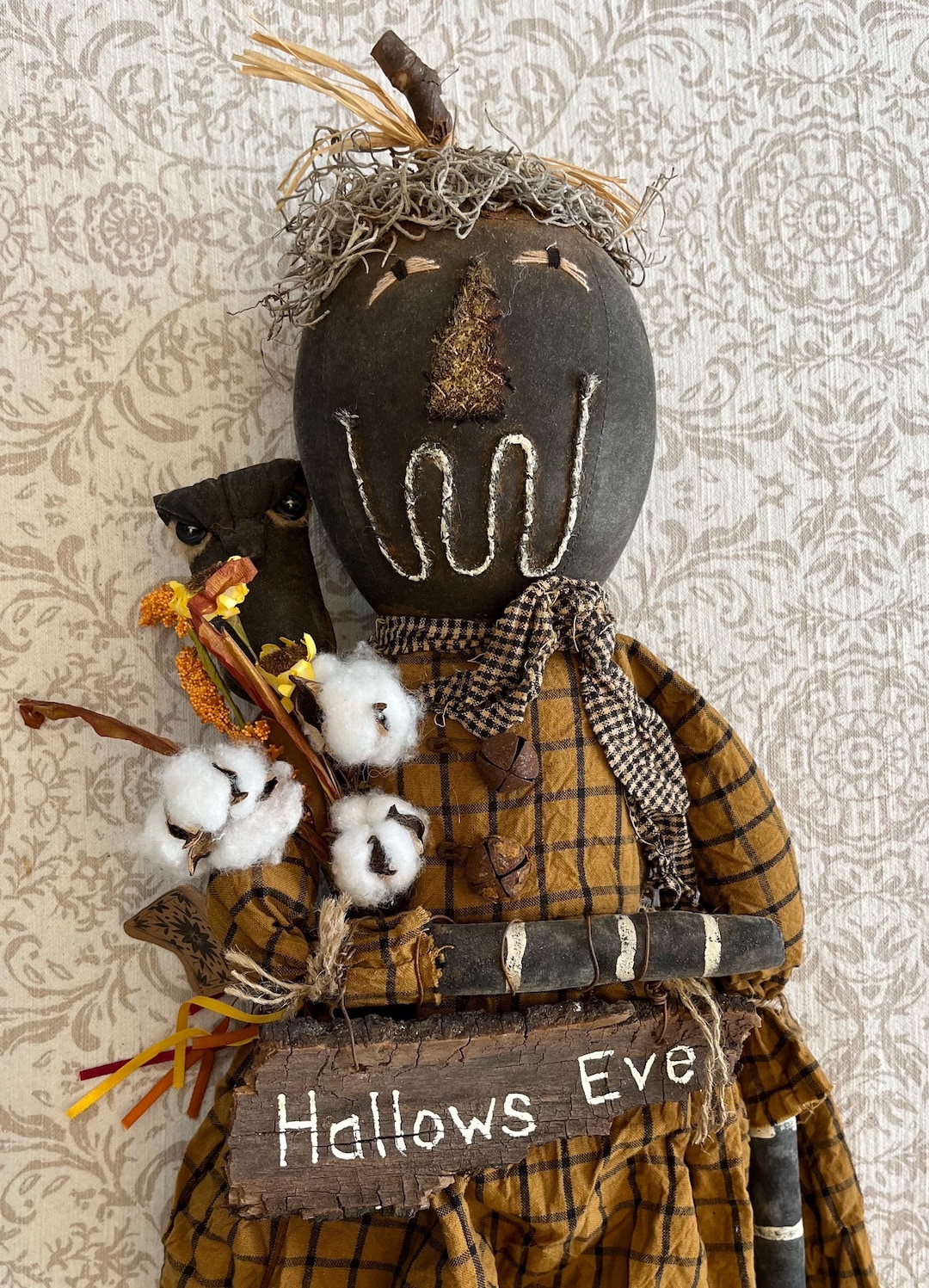 Hallow’s Eve Scarecrow Primitive Folk Art Rustic Halloween Decoration ...
