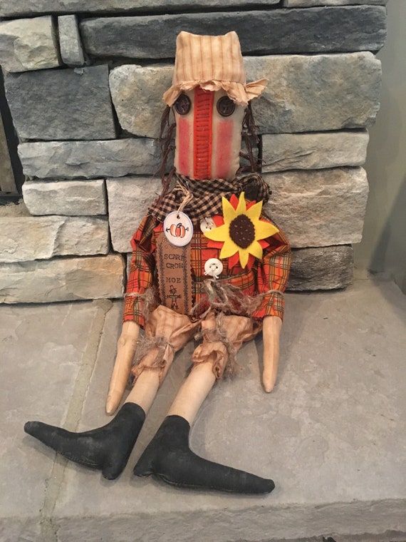 Scarecrow Primitive Folk Art Rustic Halloween Decoration Hand - Etsy