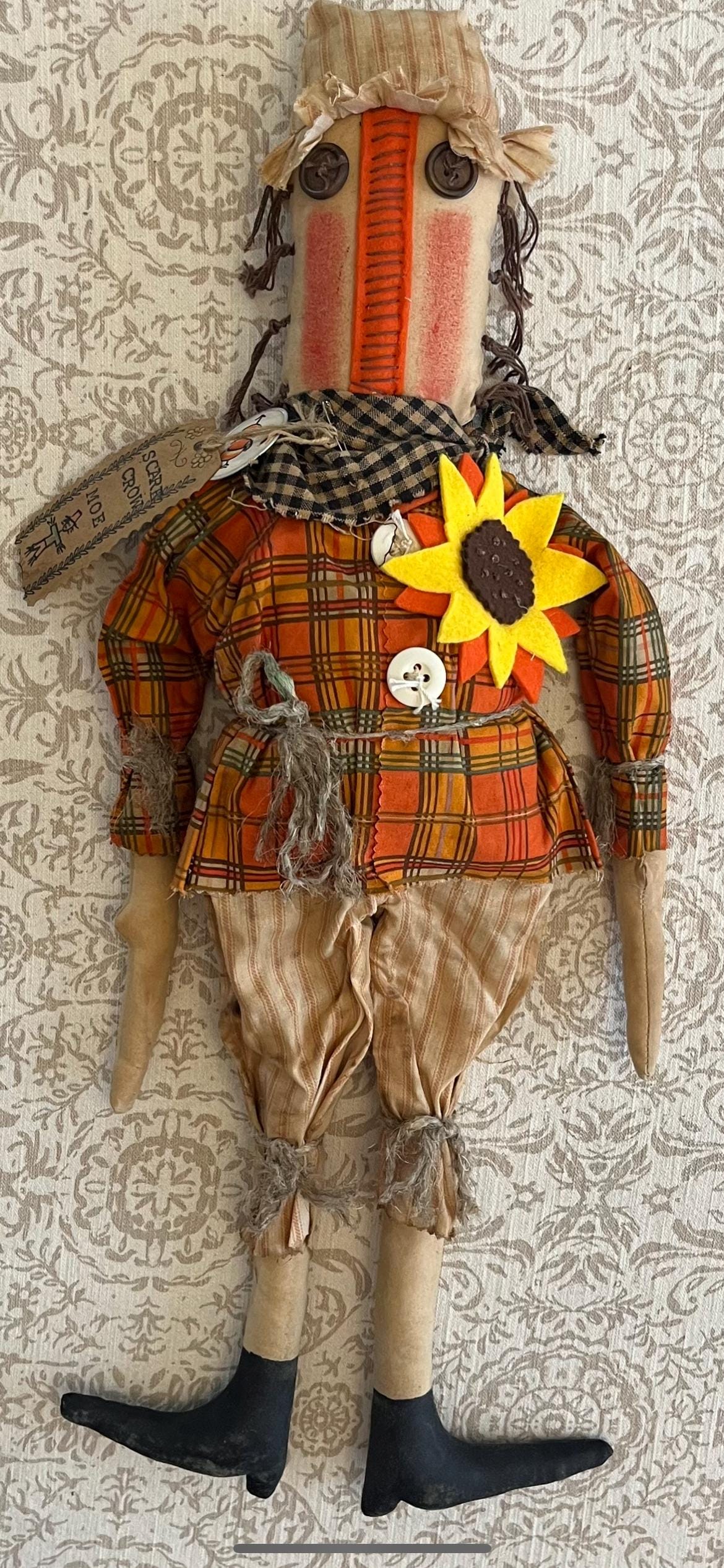 Scarecrow Primitive Folk Art Rustic Halloween Decoration Hand Made Hand ...