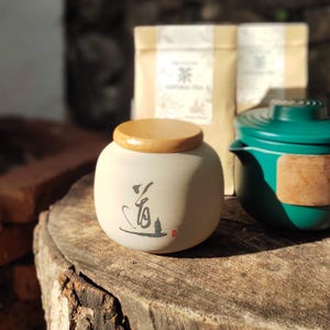 Handmade Crude Pottery Tea Container Chinese Gongfu Tea Storage Jar &quot;Tao (Dao/way)&quot; Handcrafted Kitchen Storage Gift Idea Tea Lover