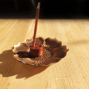 Brass Incense Stick Holder Tray Lotus 4 diameter holes can hold different sizes of incense sticks Tibetan Japanese Incense Stick Holder