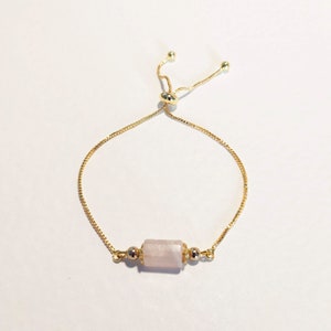 Rose Quartz Gemstone Bracelet Adjustable Gold Plated Accessories Jewelry Crystal Bracelet Energy Stone Bracelet Natural Stone Gift for Her