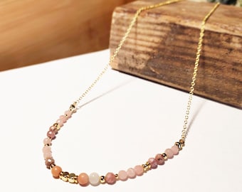 Rosa Opal & Rhodochrosit Rosa Edelstein Choker Halskette 18K Vergoldet Zubehör Buntes Schmuck Kristall Naturstein Geschenk für Sie