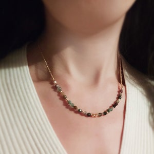 Agate & Green Aventurine Green Gemstone Choker Necklace 18K Gold Plated Accessories Colorful Jewelry Crystal Natural Stone Gift for Her