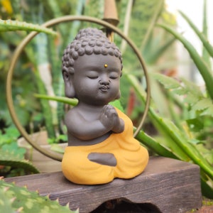 Gift Box Backflow Incense Burner Waterfall Adorable Buddha Statue with Incense Cones Peaceful Mind Incense Cone Holder Cute Buddha Relaxing