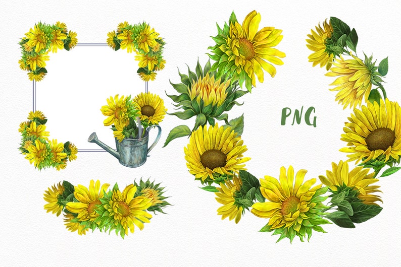 Sunflowers Clipart Yellow flowers sunflower Wreaths | Etsy
