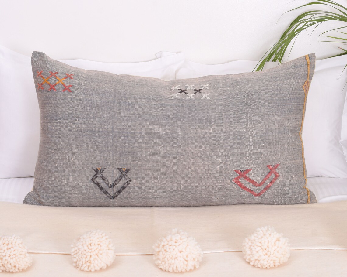 Extra Large Lumbar Pillow Moroccan Decorative Lumbar Gray Etsy