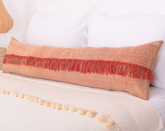 Sabra Silk Lumbar, Orange Moroccan Silk Lumbar, 12x47 Ethnic Lumbar Pillow, Abstract Lumbar, Burnt Orange Tropical Home, Boho Home Orange