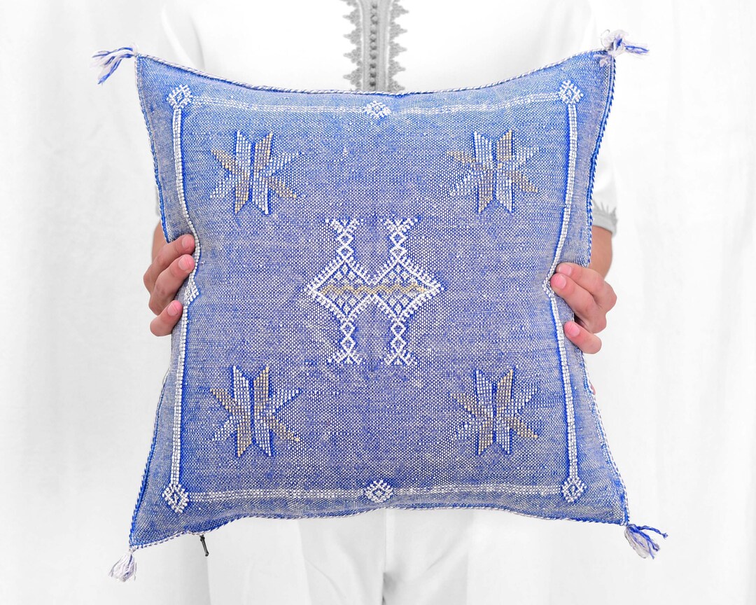 Cactus Silk Pillow Cover, Sabra Silk Pillow, Imperial Blue Berber