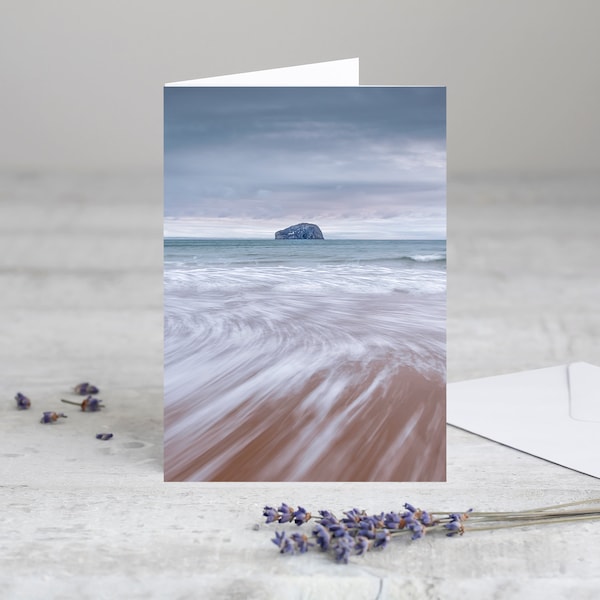 Seacliff Beach Greetings Cards.  Featuring Bass Rock, North Berwick, East Lothian Cards