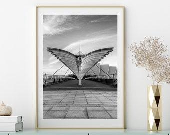 Glasgow Print in Black and White.  The Bells Bridge on The River Clyde.   Architecture Photography Print