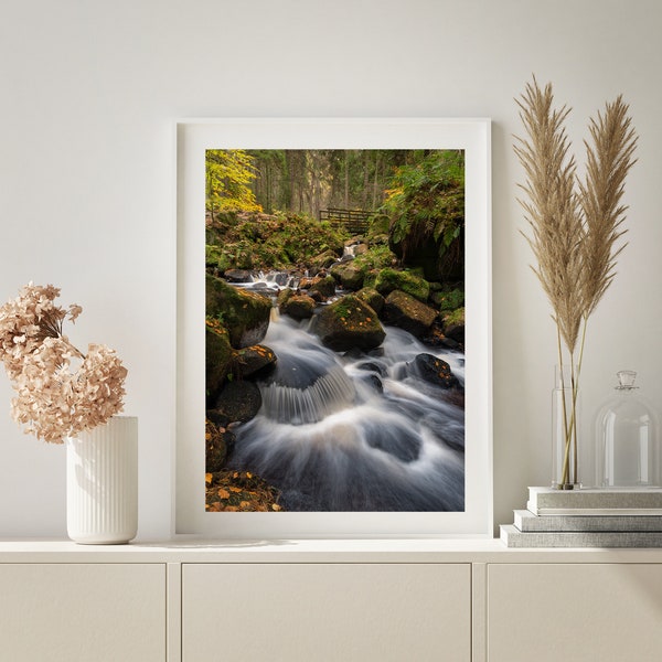 Peak District Print, Wyming Brook, Waterfall Print.  Autumn LandscapeWall Art, Photography Print