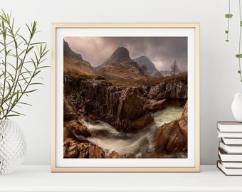 Glencoe Landscape Photography Print, Three Sisters Meet, Scotland Print, Mountain Print