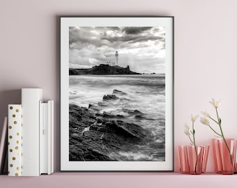 Turnberry Lighthouse, Black and White, Lighthouse Print, Photography Print, Seascape wall art