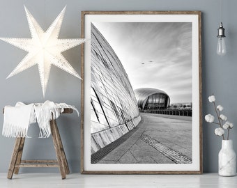 Abstract Art, Black and White Photography, Glasgow Print. The Science Centre and Imax Cinema. Photography Print