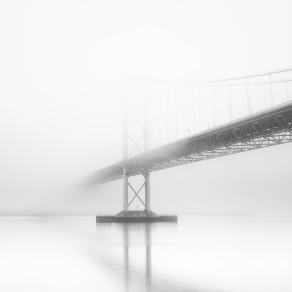 Forth Road Bridge in the Fog.  North Queensferry Print, Edinburgh Prints, Scotland Photography Prints, Fine Art Abstract, Black and White