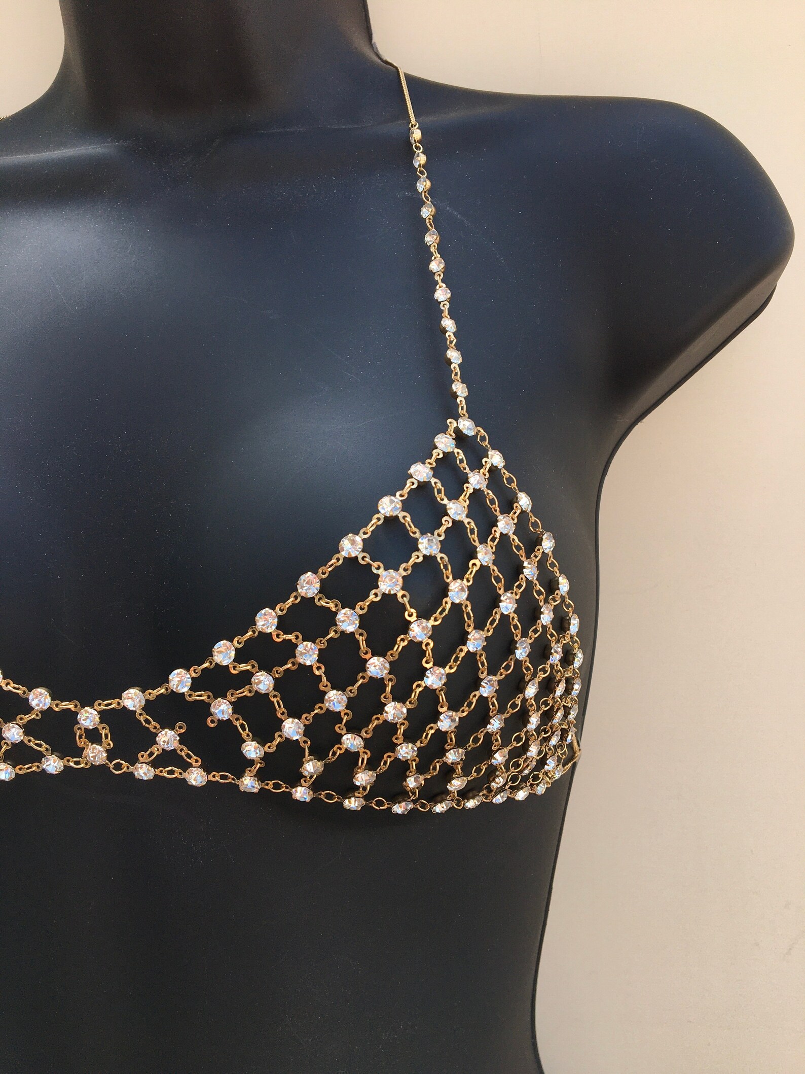 Diamanté Chain Bra Gold Body Chain Chain Bra Jewellery Bra Etsy