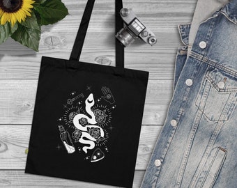 Witchy Vibe Organic Cotton Tote Bag with Mystic Snake