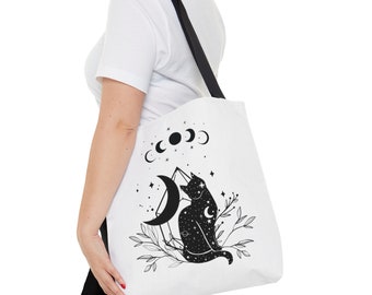 Witchy Vibe Tote Bag (AOP) with Mystic black Cat