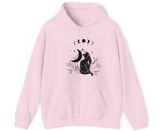 Witchy Vibe Unisex Heavy Blend™ Hooded Sweatshirt with Mystic black Cat