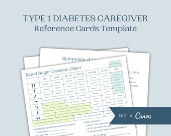 Type 1 Diabetes Caregiver Reference Cards (for babysitters, grandparents, teachers of people with T1D) - Classic Style
