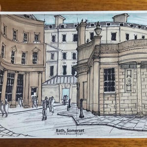 Carte postale dessinée à la main A6 Thermae Bath Spa