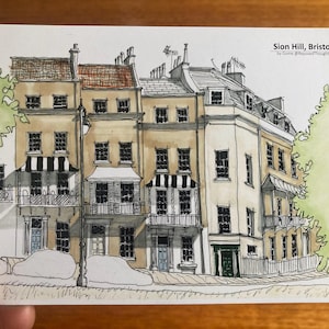Carte postale A6 Sion Hill Bristol dessinée à la main