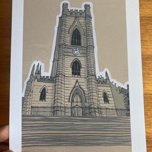 A5 Liverpool Bombed-Out Church impressão desenhada à mão 350gsm