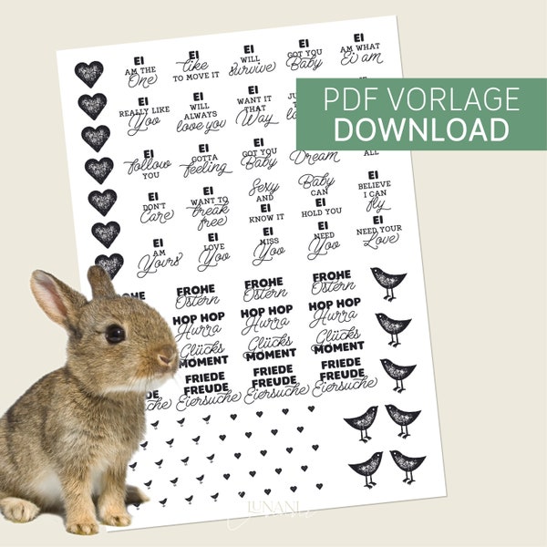 PDF template EASTER EGGS "Lovely & Flowerly" · for transfer paper (A4) · Pop song title + Easter greetings for Easter eggs, candles and much more.