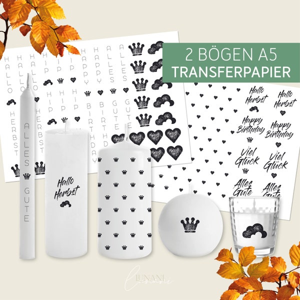 Tattoo HERBST "Brush & Stamp" · Transferpapier / Wasserschiebefolie (A5 / 2 Bögen) · Glückwünsche für Kerzen, Glas, Porzellan u.v.m.