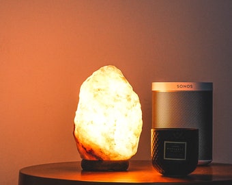Himalayan Salt Lamp with Dimmer Switch - Uniquely Handcrafted with Wooden Base