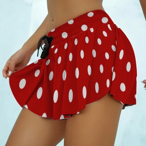 Mouse Dots Polka Dot Skort Mini Skirt with Shorts Elastic Waist Skirt Anti-glare Sports Skirt