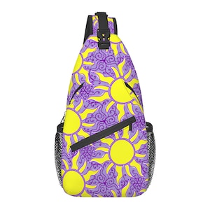 Long-Haired Princess-inspired Sling Backpack with Sun Motif for Family Vacation at Theme Parks