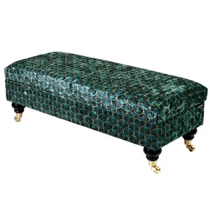 M-DEKO QM-7 zitkist borstbank gestoffeerd met opbergruimte en klep handgemaakt op maat hoes van velours Fans02 Green Ottoman Glamour Loft