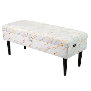 M-DEKO QM-9 zitkist borstbank gestoffeerd met opbergruimte en klep handgemaakt op maat hoes van velours marmer 01 houten poten loft glamour