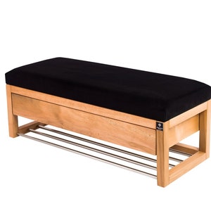 M-DEKO LGS-22 bank gestoffeerde bank met schoenenrek en lade, frame van natuurlijk hout, zittingbekleding van velours of kunstleer, op maat gemaakt