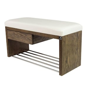 M-DEKO LGS-1 bank gestoffeerde bankkruk met schoenenrek en lade, houten frame, zittingbekleding van velours of kunstleer, op maat gemaakt