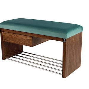 M-DEKO LGS-1 bank gestoffeerde bankkruk met schoenenrek en lade, houten frame, zittingbekleding van velours of kunstleer, op maat gemaakt