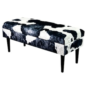 M-DEKO QM-9 zitkist borstbank gestoffeerd met opbergruimte en klep handgemaakt op maat hoes van velours koe 02 houten poten loft glamour