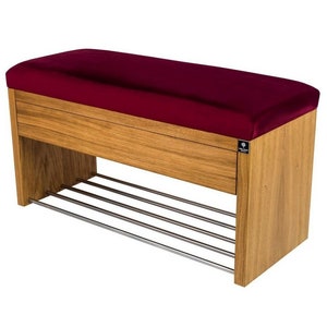 M-DEKO LGS-3 bank gestoffeerde bank met schoenenrek en lade, frame van natuurlijk hout, zittingbekleding van velours of kunstleer, op maat gemaakt