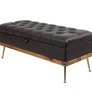 M-DEKO QD-5 Gewatteerde zitkist bedbank Chesterfield met opbergruimte Handgemaakt op maat Bekleding van kunstleer Donkerbruin Frame hout