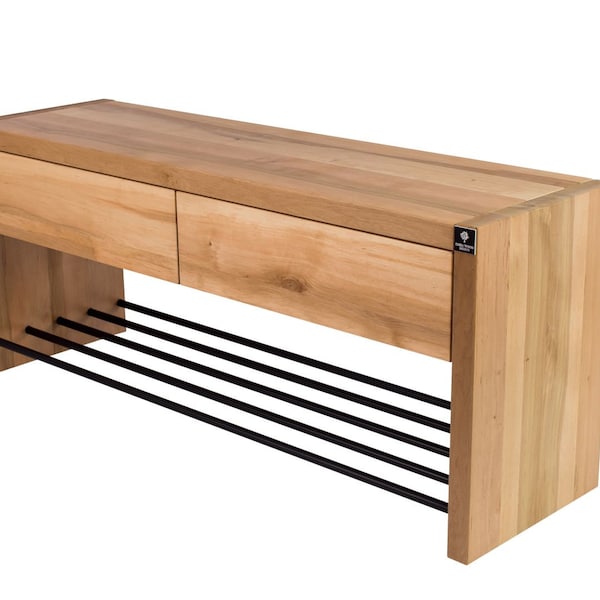 M-DEKO RDD-30 Shoe rack Bench with two drawers and shoe rack Natural wood frame Handmade to measure