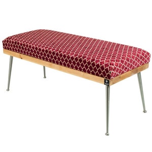 Panca M-DEKO LGS-108 Sgabello Loft Imbottito Panca imbottita personalizzata fatta a mano Panca letto Gambe in metallo Seduta in legno Tappezzeria in velluto fantasia