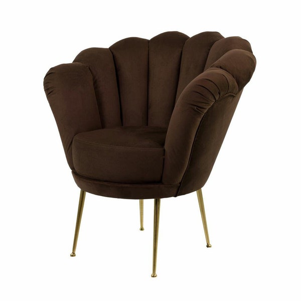 M-DEKO LUX-3 Fauteuil fait main Chaise longue "Lotus" Revêtement en velours, plusieurs couleurs, pieds en métal