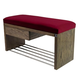 M-DEKO LGS-1 bank gestoffeerde bankkruk met schoenenrek en lade, houten frame, zittingbekleding van velours of kunstleer, op maat gemaakt