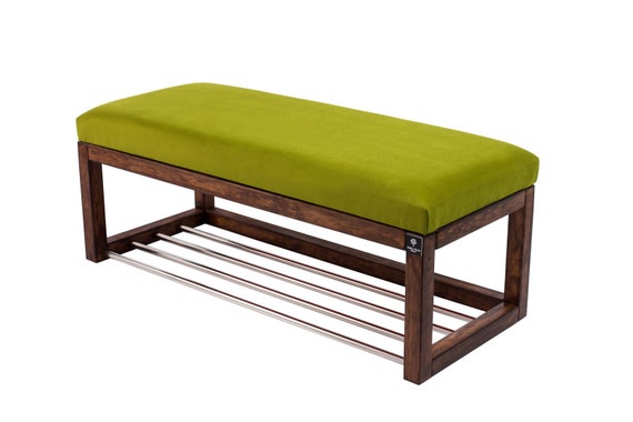 Emra Wood Bench Bench Wood Lpg 4 Faux Leather Velvet Green Etsy